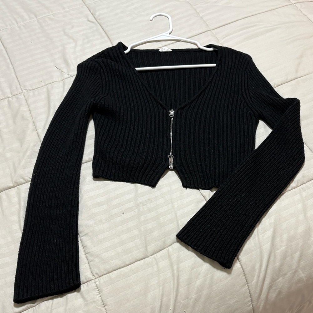 Garage Black Ribbed Knit Sweater